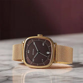 Titan Neo Curve Men's Quartz Analog Watch Brown Dial  with Gold Stainless Steel Strap, 1885WM01